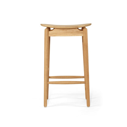 Jansen American Oak Counter Bar Saddle Stool  in Natural on a white background from Sun Republic 