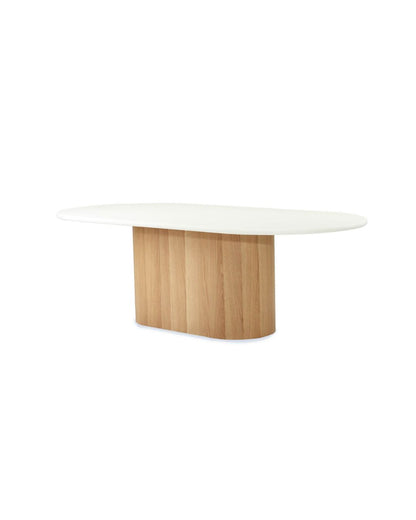 Jansen Oval White Micro Cement Table - Natural Oak Base Sun Republic 