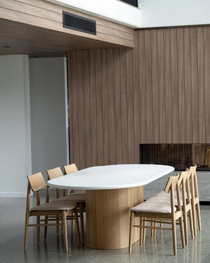 Jansen Oval White Micro Cement Table - Natural Oak Base Sun Republic 