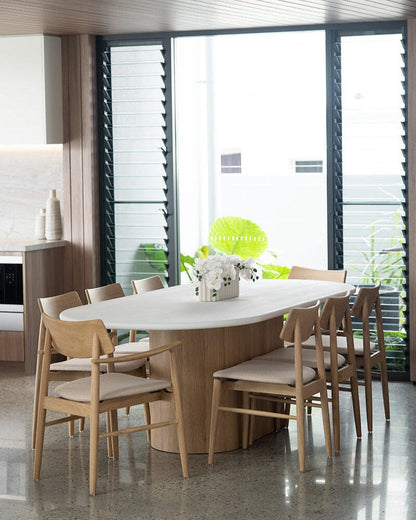 Jansen Oval White Micro Cement Table - Natural Oak Base Sun Republic 