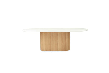Jansen Oval White Micro Cement Table - Natural Oak Base Sun Republic 