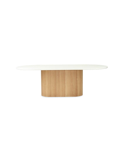 Jansen Oval White Micro Cement Table - Natural Oak Base Sun Republic 