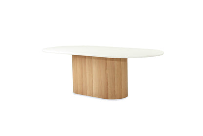 Jansen Oval White Micro Cement Table - Natural Oak Base Sun Republic 