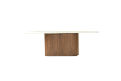 Jansen Oval White Micro Cement Table - Walnut Base Sun Republic 