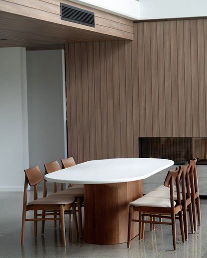 Jansen Oval White Micro Cement Table - Walnut Base Sun Republic 