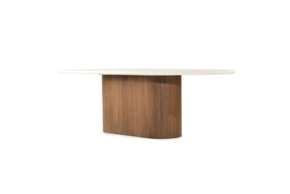 Jansen Oval White Micro Cement Table - Walnut Base Sun Republic 