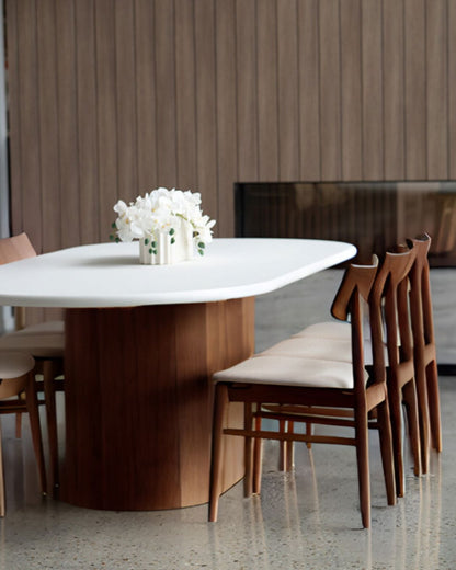 Jansen Oval White Micro Cement Table - Walnut Base Sun Republic 