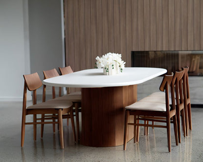 Jansen Oval White Micro Cement Table - Walnut Base Sun Republic 