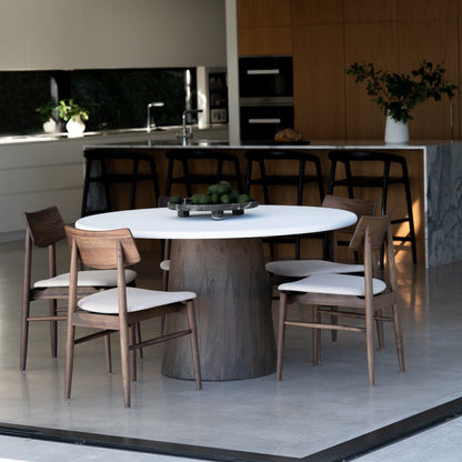 Jansen White Microcement Dining Table Round - Walnut Base Sun Republic 