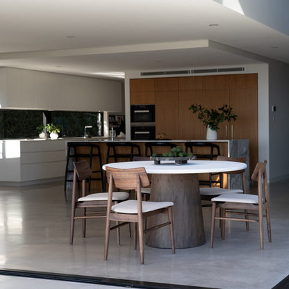 Jansen White Microcement Dining Table Round - Walnut Base Sun Republic 
