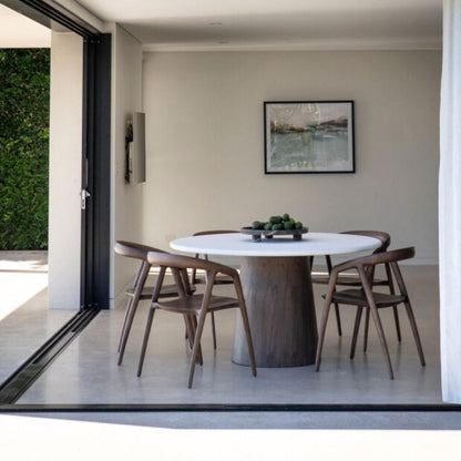 Jansen White Microcement Dining Table Round - Walnut Base Sun Republic 