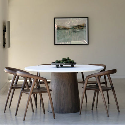 Jansen White Microcement Dining Table Round - Walnut Base Sun Republic 
