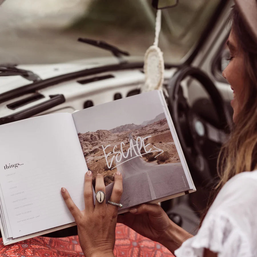 Journal - Life's a Road Trip Luxe Edition - Gold Foil White Leather Sun Republic 