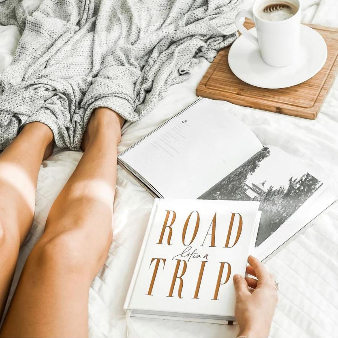 Journal - Life's a Road Trip Luxe Edition - Gold Foil White Leather Sun Republic 