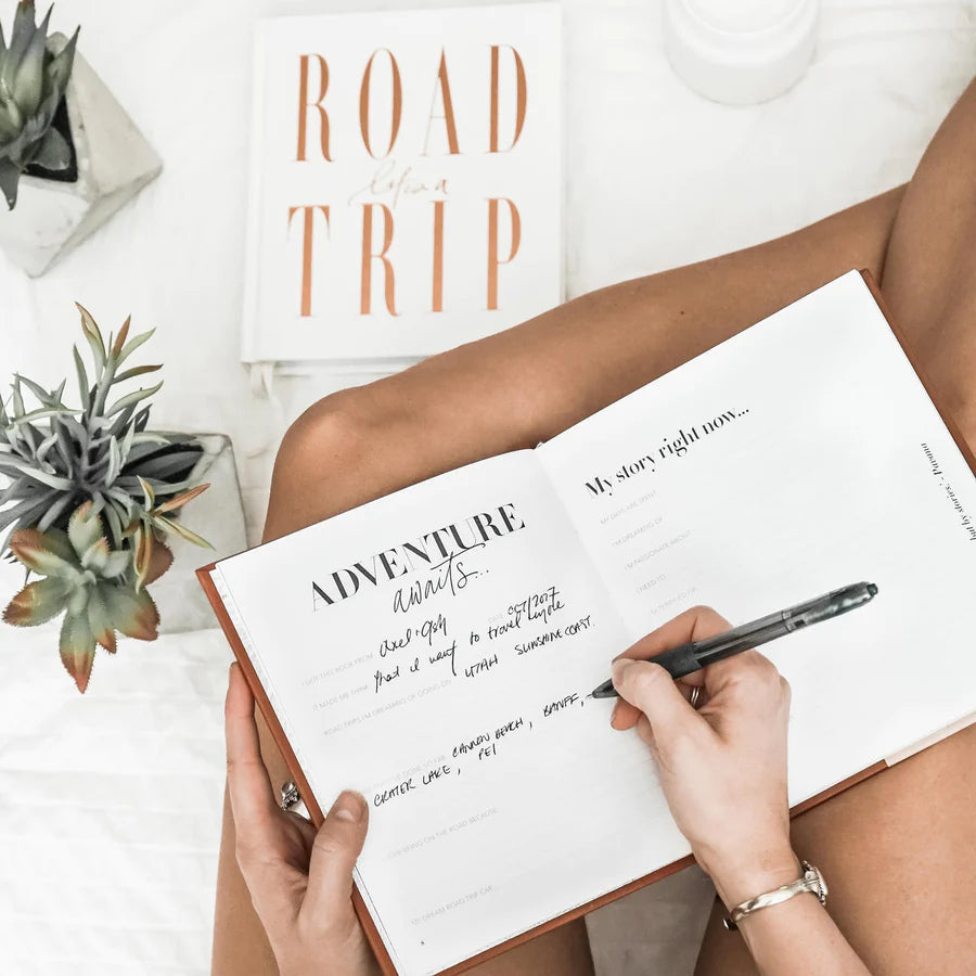 Journal - Life's a Road Trip Luxe Edition - Gold Foil White Leather Sun Republic 