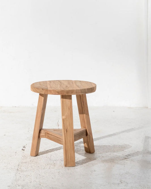 Kalo Round Rustic Teak Short Stool 
