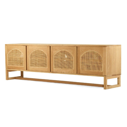 Kiera American Oak Entertainment Unit 200cm 4 Door with Rattan Arch Doors from Sun Republic 