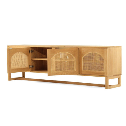Kiera American Oak Entertainment Unit 200cm 4 Door with Rattan Arch Doors from Sun Republic 