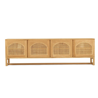 Kiera American Oak Entertainment Unit 200cm 4 Door with Rattan Arch Doors from Sun Republic 