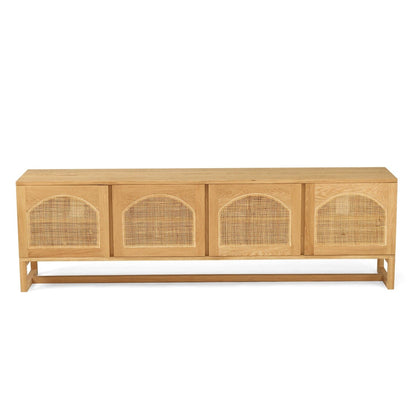 Wooden cabinet with rattan doors on a white background