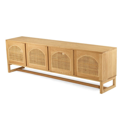 Kiera American Oak Entertainment Unit 200cm 4 Door with Rattan Arch Doors from Sun Republic 