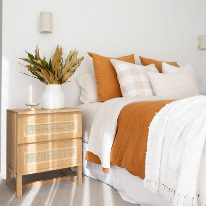 Kiera American Oak & Rattan Bedside Table Sun Republic 