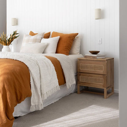 Kiera American Oak & Rattan Bedside Table Sun Republic 