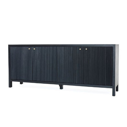 Sun Republic Matte Black sideboard with gold handles on a white background