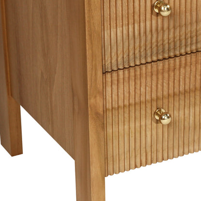 Natural Teak Ribbed 2 drawer bedside table