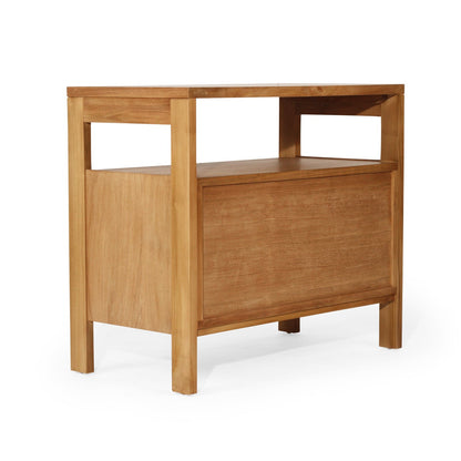 Natural Teak Ribbed 2 drawer bedside table