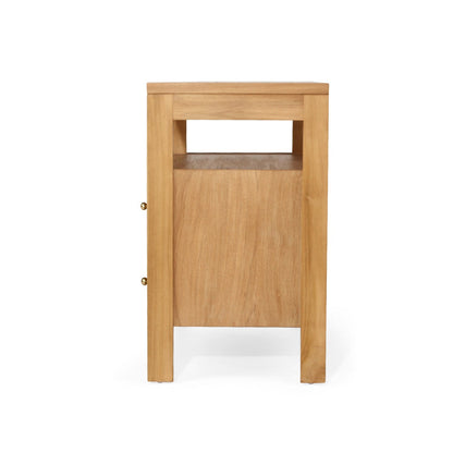 Natural Teak Ribbed 2 drawer bedside table