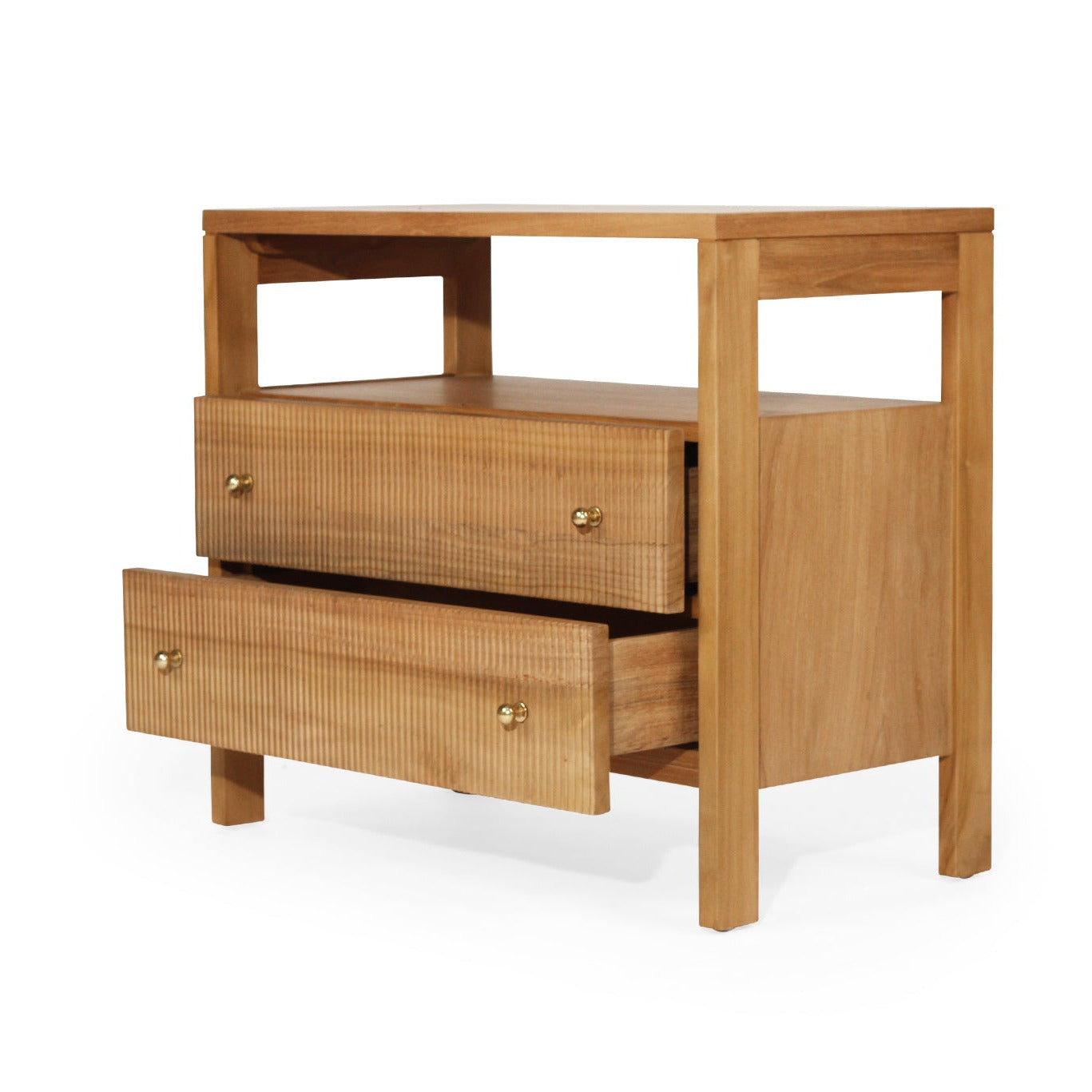 Natural Teak Ribbed 2 drawer bedside table