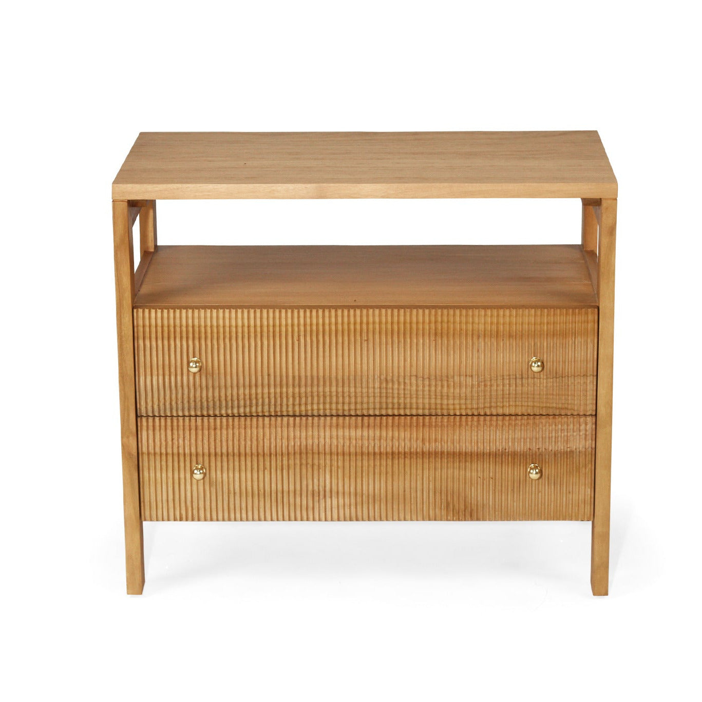 Natural Teak Ribbed 2 drawer bedside table