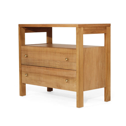 Natural Teak Ribbed 2 drawer bedside table
