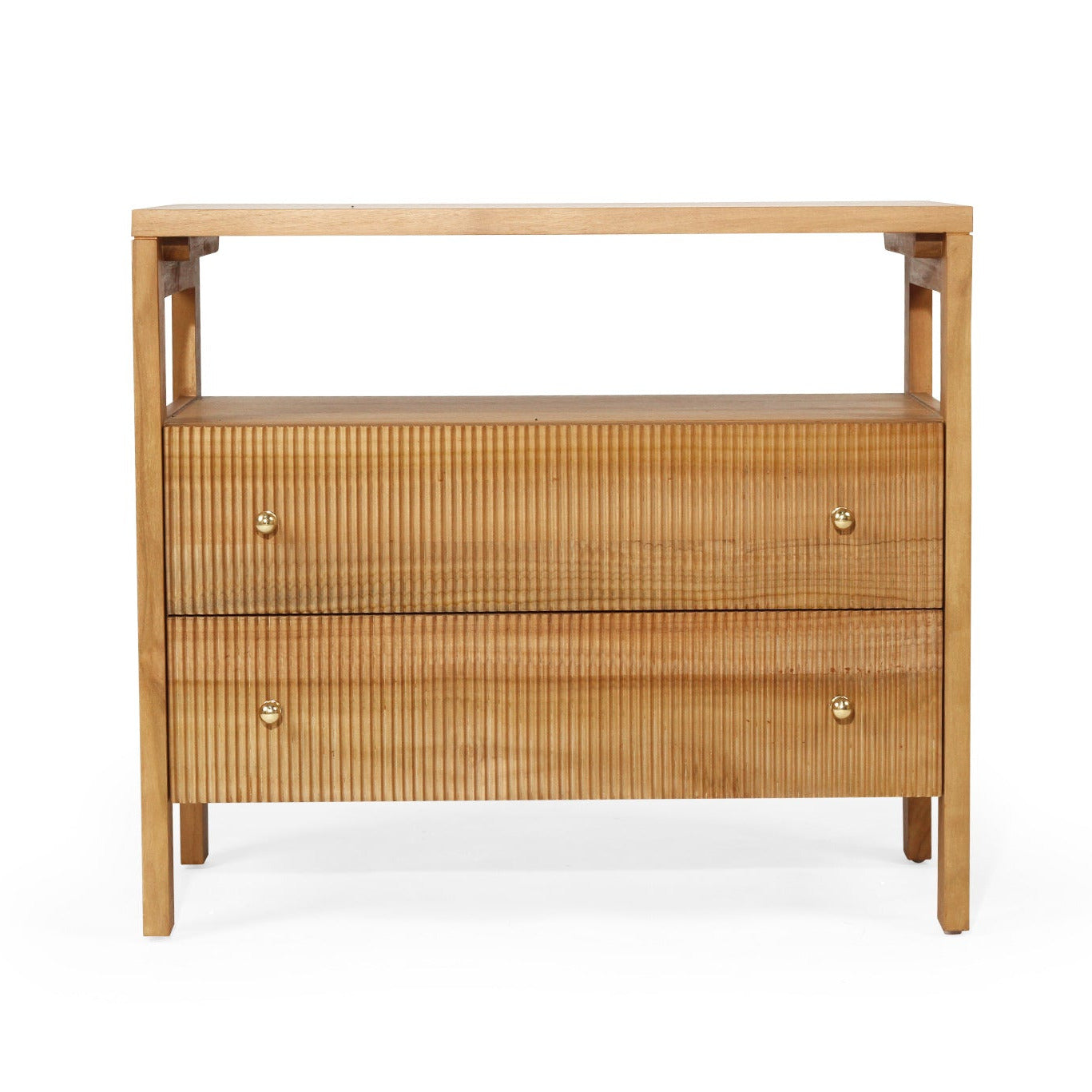 Natural Teak Ribbed 2 drawer bedside table
