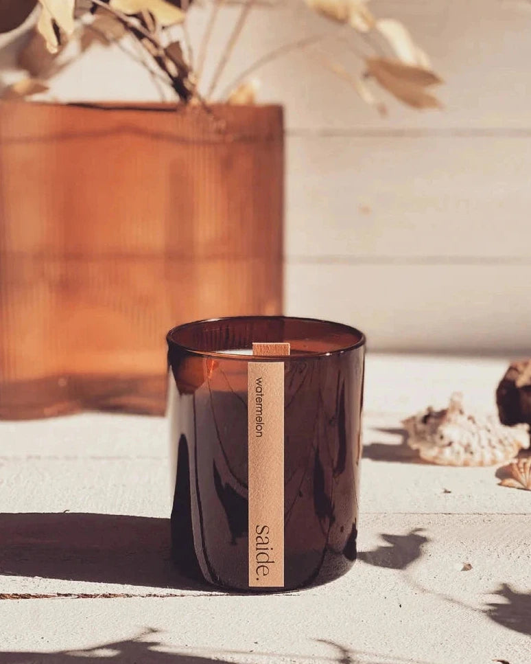 Large Amber Wood Wick Scented Candle Sun Republic 