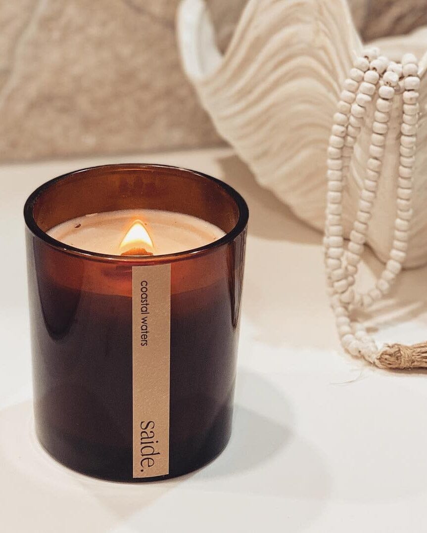 Large Amber Wood Wick Scented Candle Sun Republic 