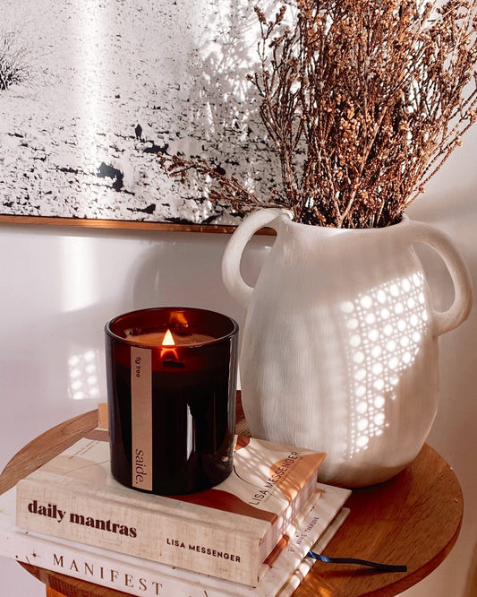 Large Amber Wood Wick Scented Candle Sun Republic 