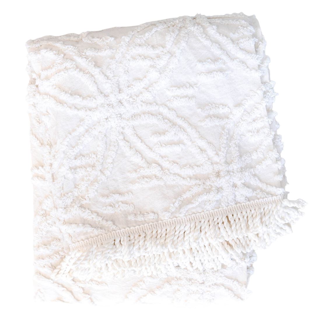 Leah Boho Luxe Cotton Throw Blanket | White SUN REPUBLIC 