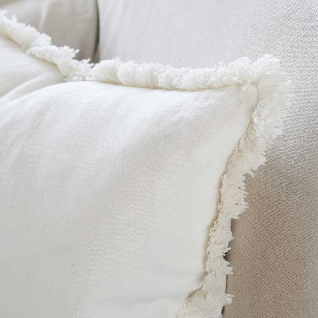 Linen Fringe Cushion W/Feather Insert - White Sun Republic 