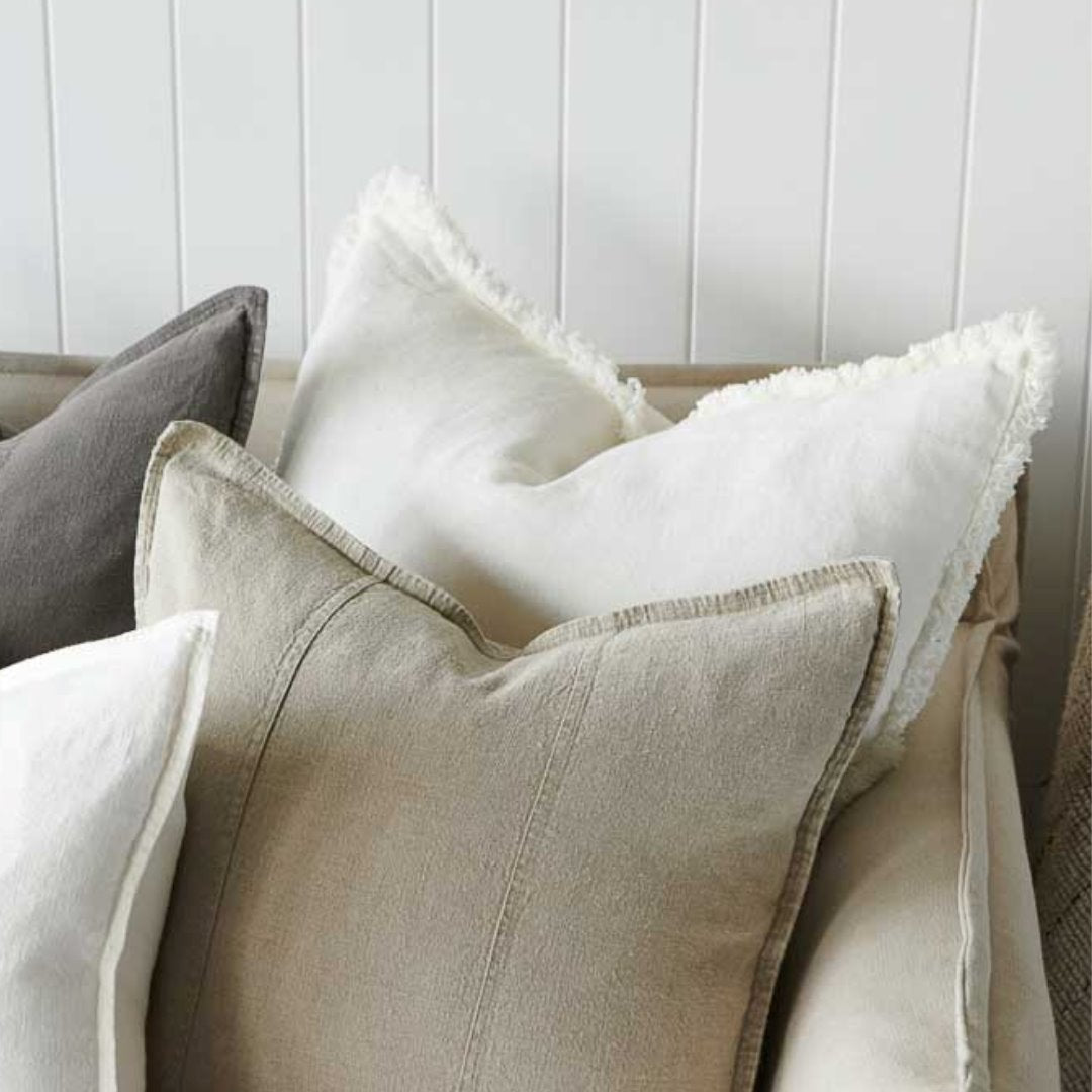 Linen Fringe Cushion W/Feather Insert - White Sun Republic 