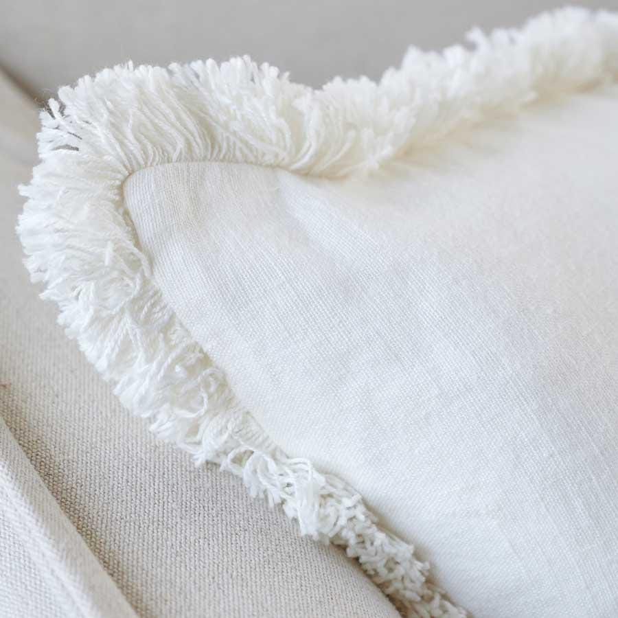 Linen Fringe Cushion With Feather Insert - White Sun Republic 