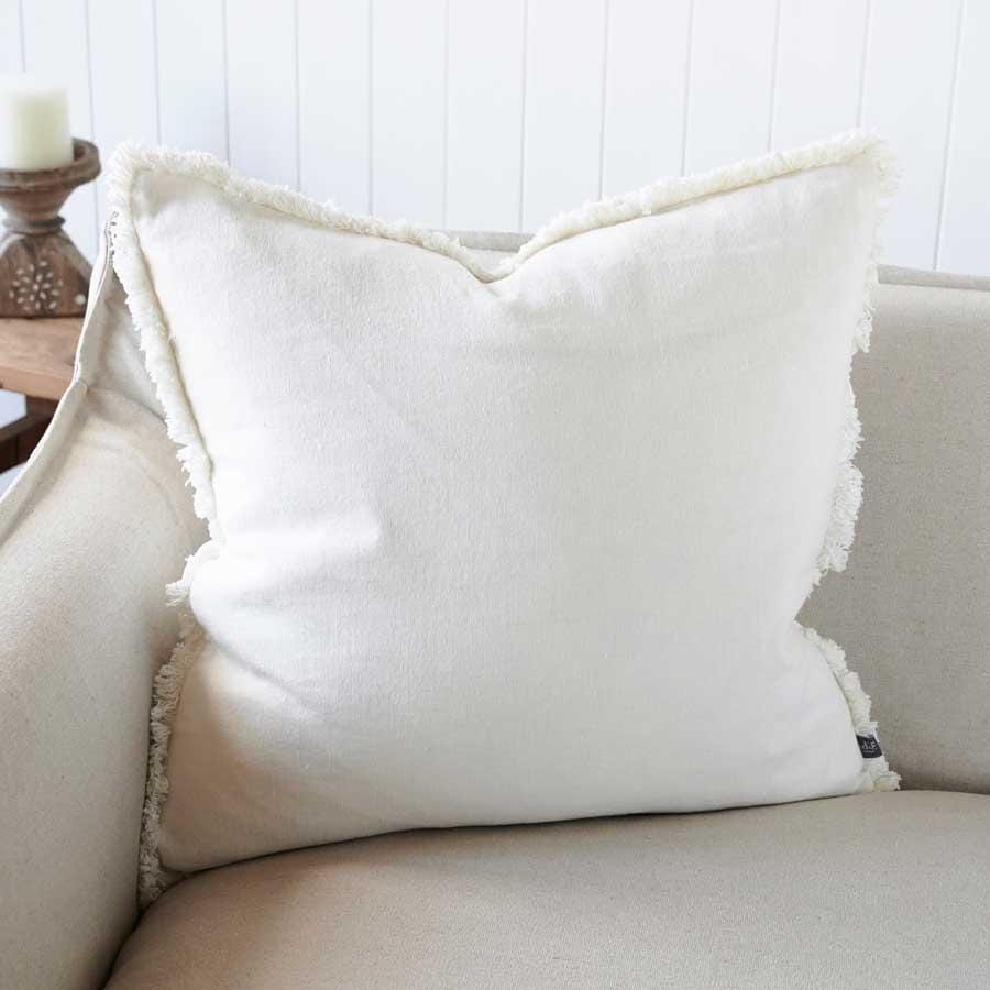 Linen Fringe Cushion With Feather Insert - White Sun Republic 