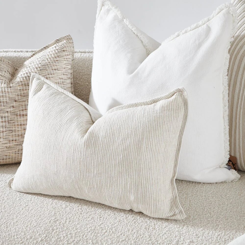 Linen Fringe Cushion With Feather Insert - White Sun Republic 
