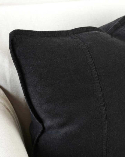 Close-up of a black pillow on a white background