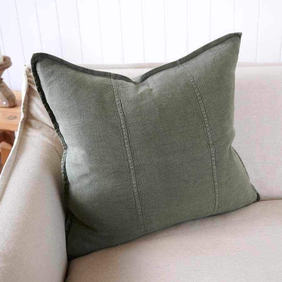 Luca Linen Cushion Khaki Green with Feather Insert - European Linen Pillow Square & Lumbar Eadie Lifestyle 