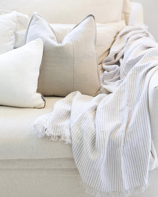 Luca Linen Cushion Natural Beige with Feather Insert - European Linen Pillow Square & Lumbar Eadie Lifestyle 