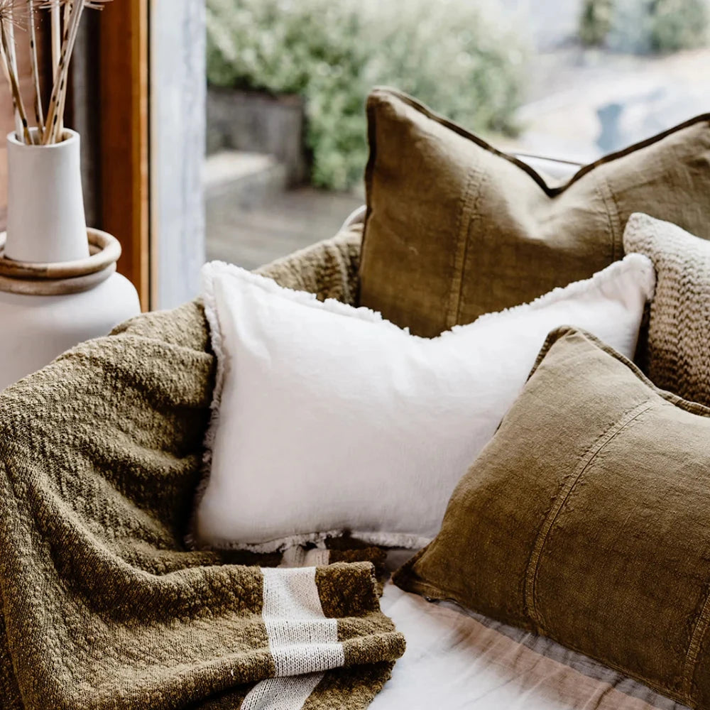 Luca Linen Cushion Olive with Feather Insert - European Linen Pillow Square & Lumbar Eadie Lifestyle 
