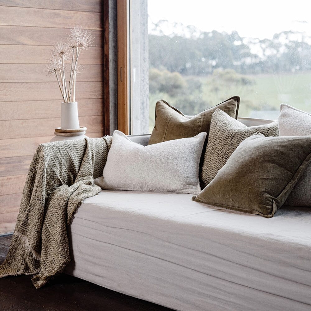 Luca Linen Cushion Olive with Feather Insert - European Linen Pillow Square & Lumbar Eadie Lifestyle 