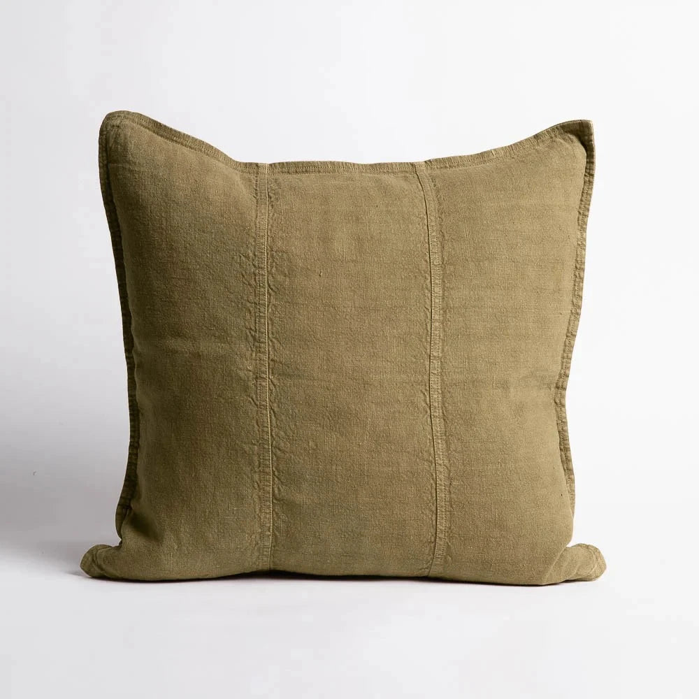 Luca Linen Cushion Olive with Feather Insert - European Linen Pillow Square & Lumbar Eadie Lifestyle 